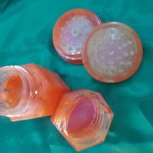 Hexagonal Orange and Pink Glass Jar And Herb Grinder